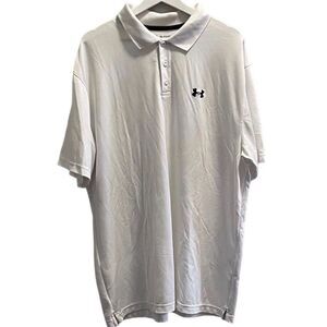 Under Armour Polo Shirt Mens 2XLarge White Blue Logo Heat Gear Golf Lightweight